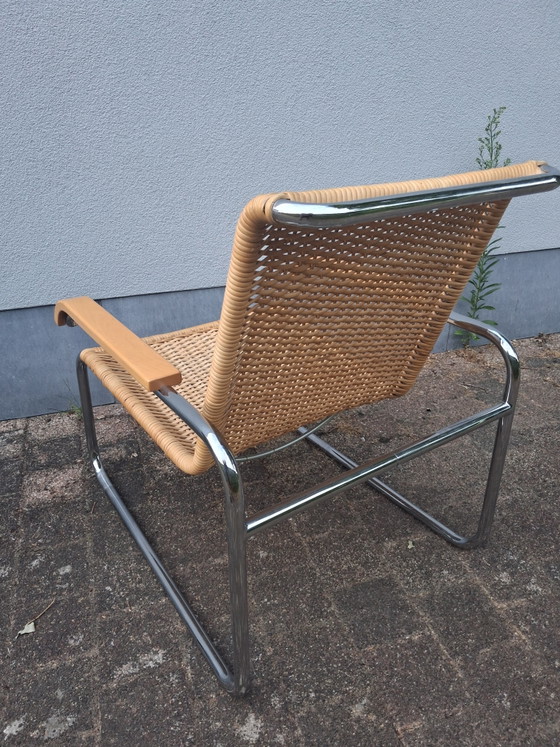 Poltrona lounge Thonet B35 disegnata da Marcel Breuer, in ottime condizioni. – Sedie e poltrone, Rattan, Wood (photo 3 of 10)