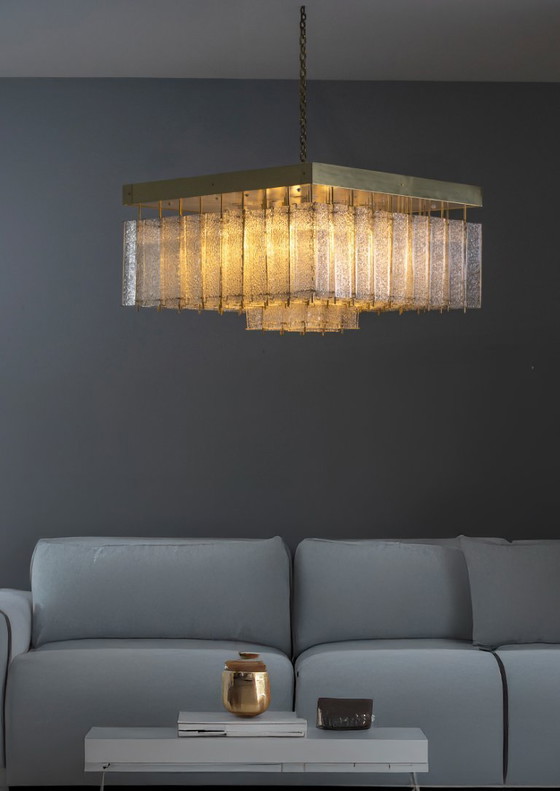 Image 1 of Lampada da soffitto Bohemian in vetro testurizzato e ottone, anni '60