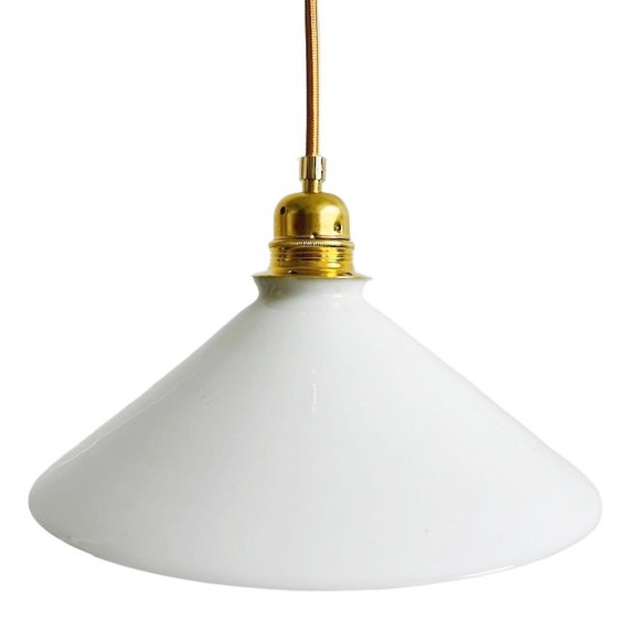Image 1 of Vintage French pendant lamp opaline glass 1930s