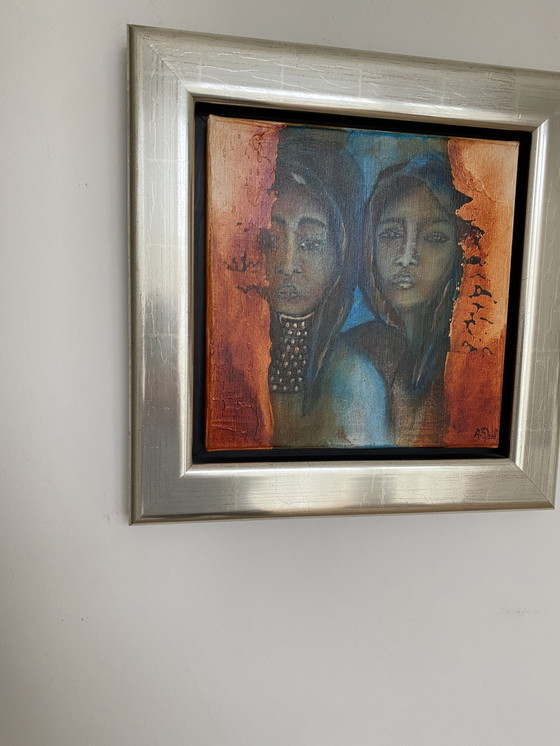 Image 1 of Pinturas indianas Anita duiff gesigneerd acyl op canvas 43x43
