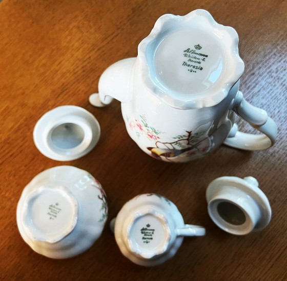 Image 1 of Servizio da caffè in porcellana bianca Bavaria di Seltmann Weiden con uccello del paradiso e decoro dorato