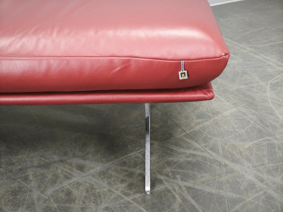 Image 1 of German Koinor Leather Bench with Brushed Stainless Steel Base 2020s
