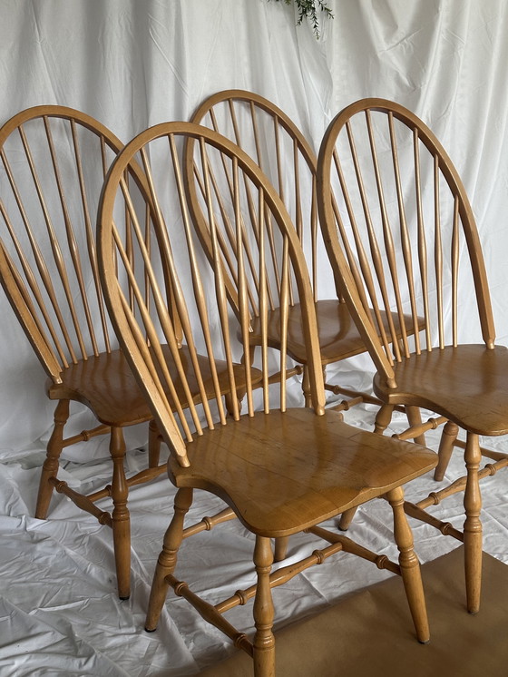 Image 1 of Windsor slatted chairs, 4 pieces, vintage dining room chairs, wood