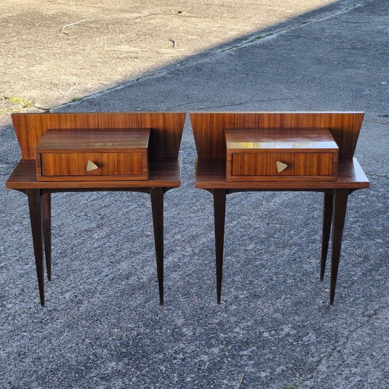 Paar Mid-Century Modern Nachttische aus Holz, Messing, Braun, Mid Century Modern (Foto 9 von 13)