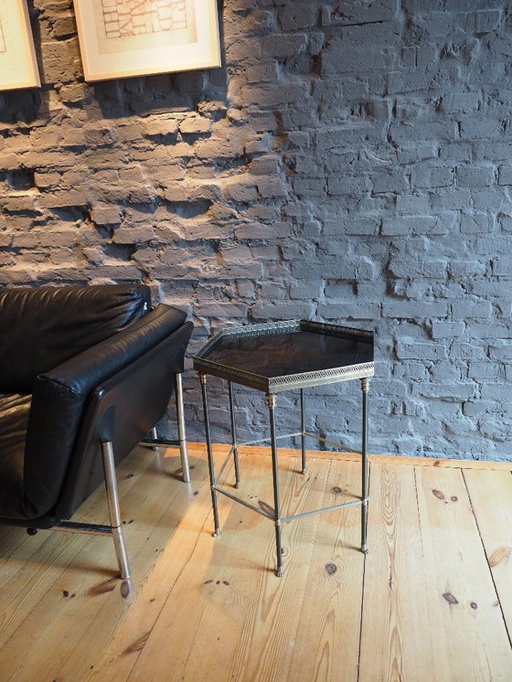 Image 1 of Mesa auxiliar Charles & Fils con patas de león y madera de raíz hexagonal