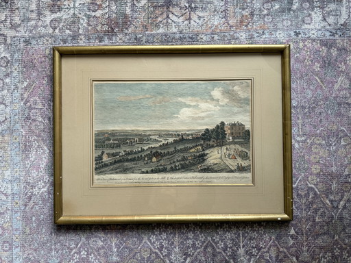 Grote antieke ingelijste prent uit de jaren 1750 – Richmond Hill, Surrey – Sayer & Overton