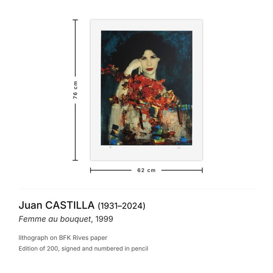 Juan CASTILLA signierte Lithografie Femme au flowers 1999 – Lithographien & Drucke, Paper (photo 3 of 5)