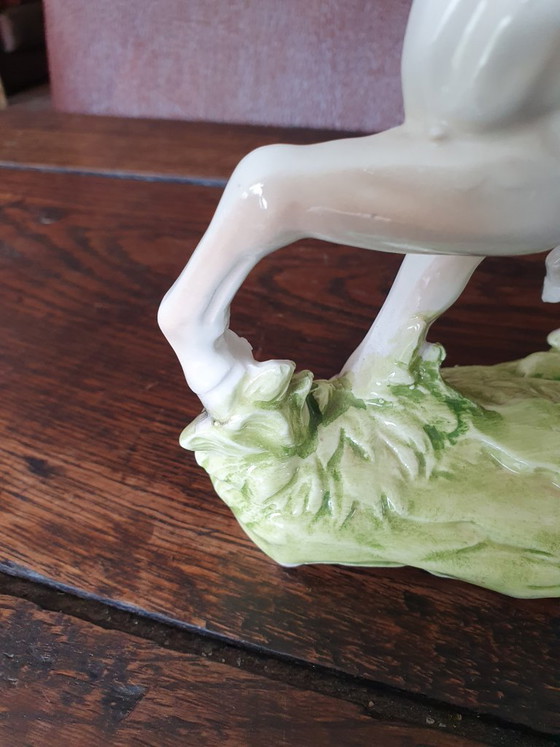 Image 1 of Figurita de cerámica antigua de una yegua con su potrillo, ca. 1950-1970