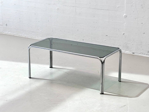 Couchtisch aus Chromstahl und Rauchglas, 1970er Jahre