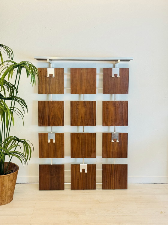 Image 1 of Vintage wall coat rack 1960s teak with chrome