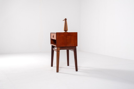 Image 1 of Table de chevet en teck de style Mid-Century avec tiroir et étagère ouverte, design danois, années 1960