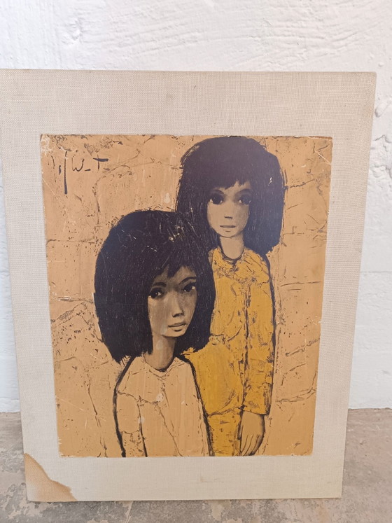 Jef Wauters "Deux Filles" vintage print, Giclée Prints, Hout, Canvas, Beige (foto 4 van 15)