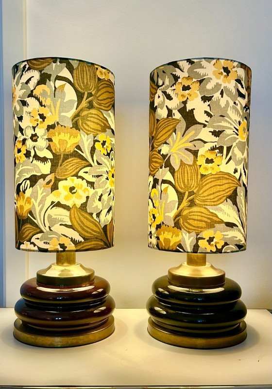 Image 1 of Set of two Mid Century table lamps - restored with new shade and cable