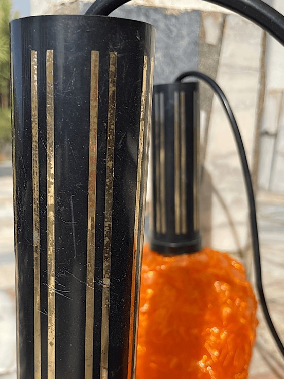 Space Age Orange Lucite Spaghetti 3-Light Cascading Hanging Light Chandelier, 1970s – Wood (photo 10 of 11)