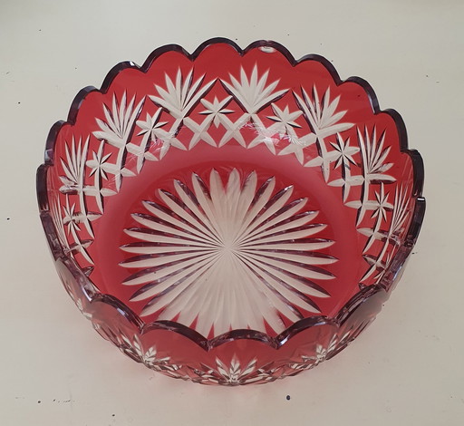 Saladier Rouge en Cristal de Bohème Taille Diamant