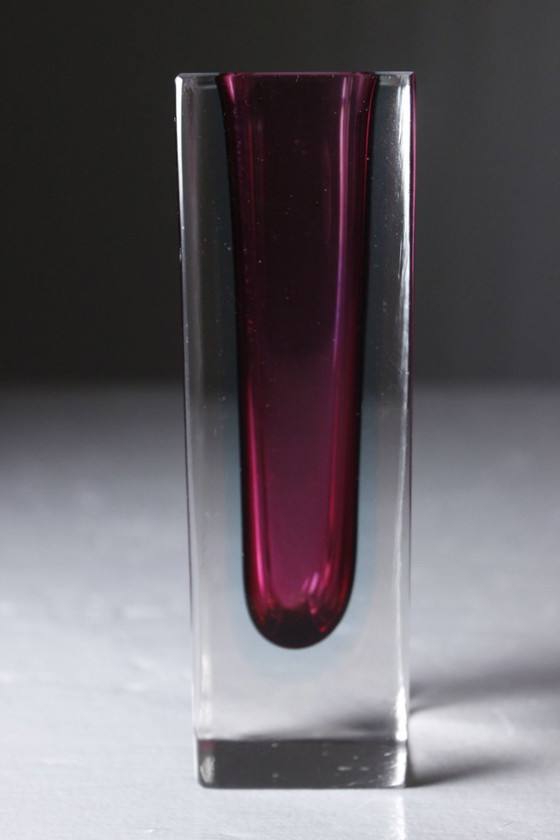Vintage Sommerso Technique Murano Glass Vase 1970s Flavio Poli (photo 3 of 6)