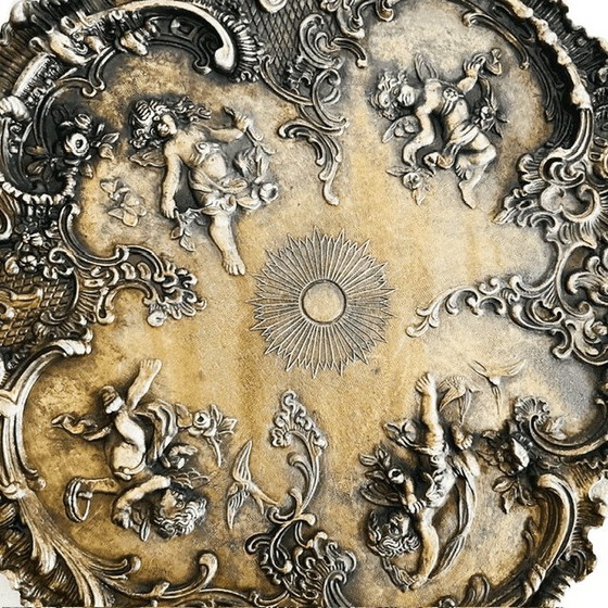 Image 1 of Antiek art nouveau messing wandbord nimfen cherubijnen wandplaquette 1910's