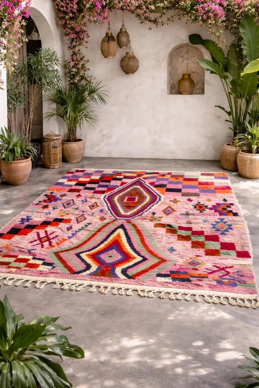 Modern Moroccan Rug Handmade Wool – Colorful Berber Area Rug 200x300 cm, Contemporary Boho Living Room Decor