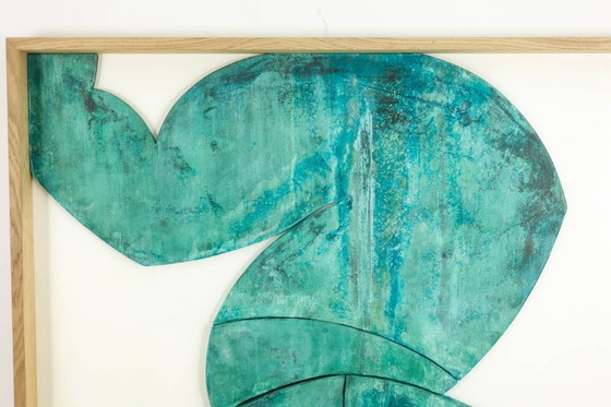 Image 1 of "I gemelli", bassorilievo incorniciato in rovere, legno e rame patinato.