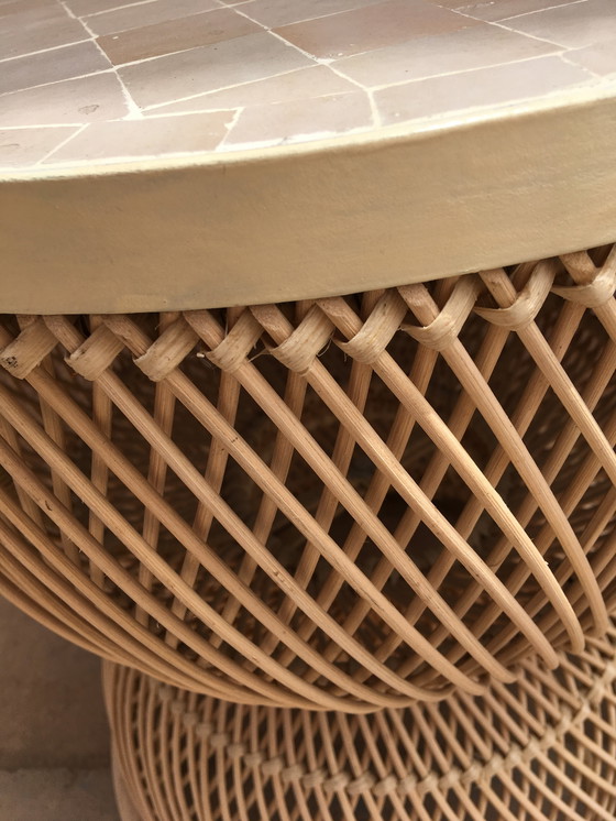 Image 1 of NOMAD RATTAN TABLE WITH ZELLIGE TOP