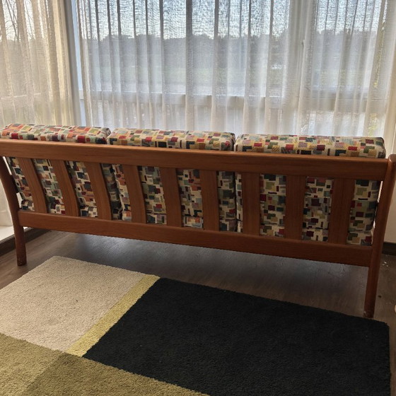 Divano Vintage Dyrlund 3 posti – Teak Massiccio – Design Danese Mid-Century – Nuovamente Rivestito (photo 3 of 7)
