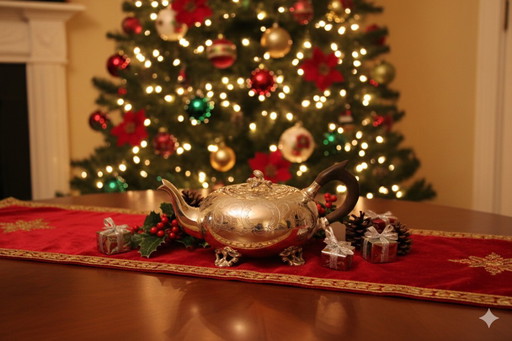 Théière en argent de la famille royale avec poignée en bois