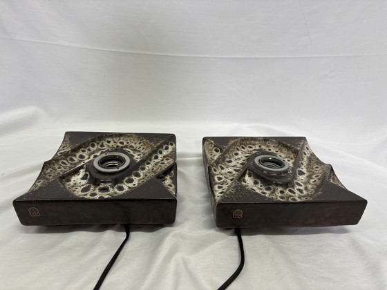 Image 1 of Set vintage di lampade da parete in ceramica a lava grassa PAN Leuchten