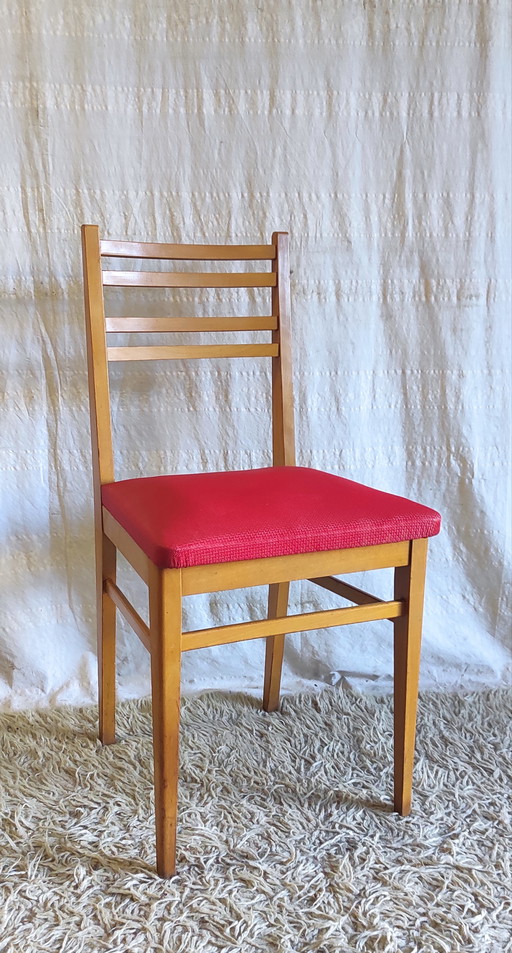 Modernistische stoel van massief hout en moleskin - jaren 1950