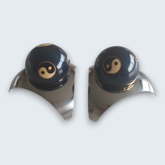 Image 1 of Set di sfere per meditazione di design – Yin Yang – Supporti in acciaio inossidabile – sfere sonore