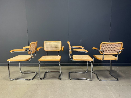 Image 1 of Set van 4 stapelbare vintage fauteuils in Marcel Breuer-stijl, gemaakt in Italië, jaren 70.