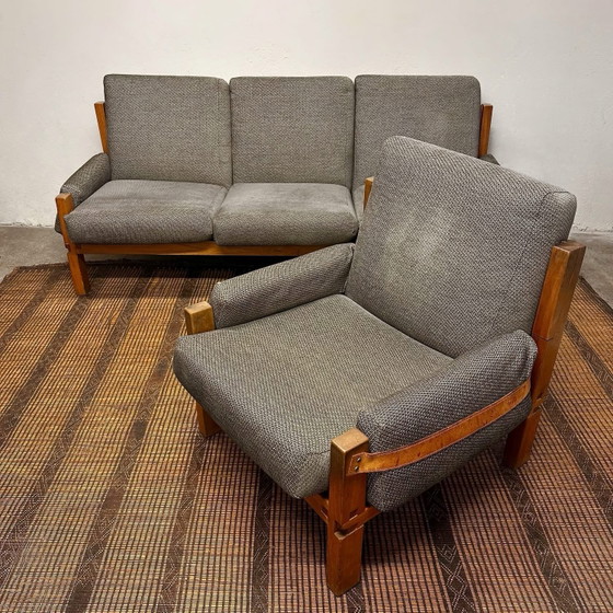 S32 Sofa & S15 Armchair by Pierre Chapo, France, 1966, Seating area, Wood, Grey (photo 12 of 15)