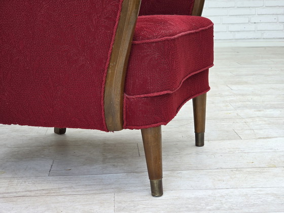Image 1 of 1960s, fauteuil danois, état original, tissu en laine, pieds en bois de hêtre.