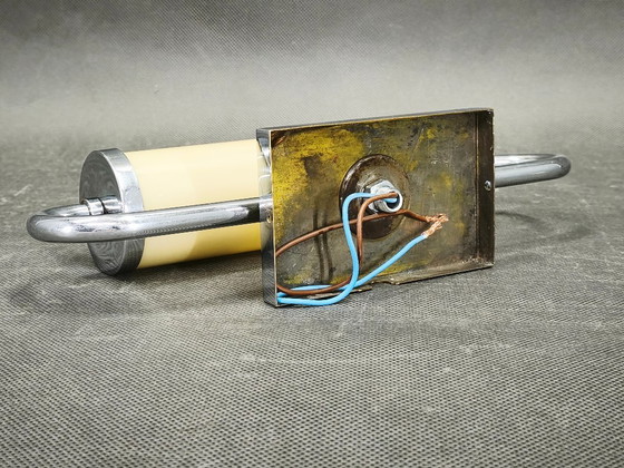 Image 1 of Czech Art Deco Chrome and Champagne Glass Wall Light, 1930s