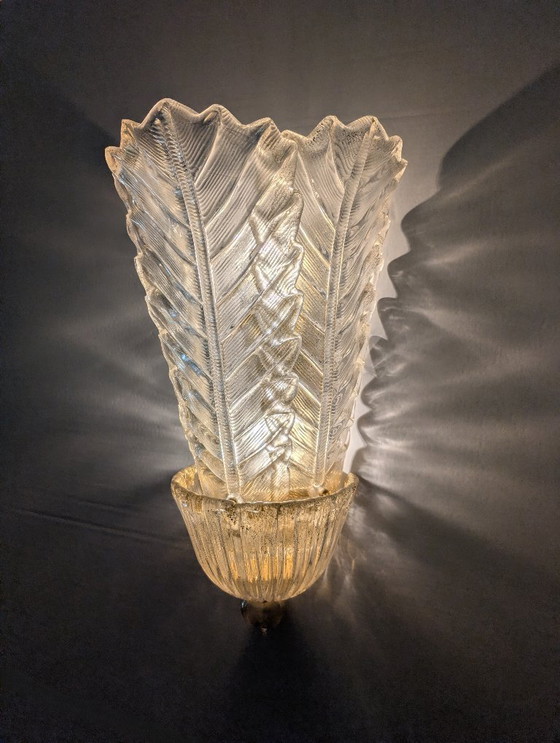 Image 1 of Coppia applique giganti Barovier & Toso Foglia d'Oro di Murano, anni '80