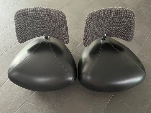 2 x Leolux Pallone Lill'one (Mini fauteuil) dossier en cuir et tissu