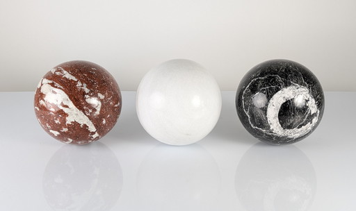 Italian Coffee Table with White, Black & Red Marble Spheres, 1990s