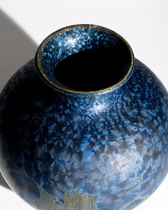 Image 1 of Vase en céramique Crystalline Blue Studio d'Albert Kiessling – Allemagne, 1996