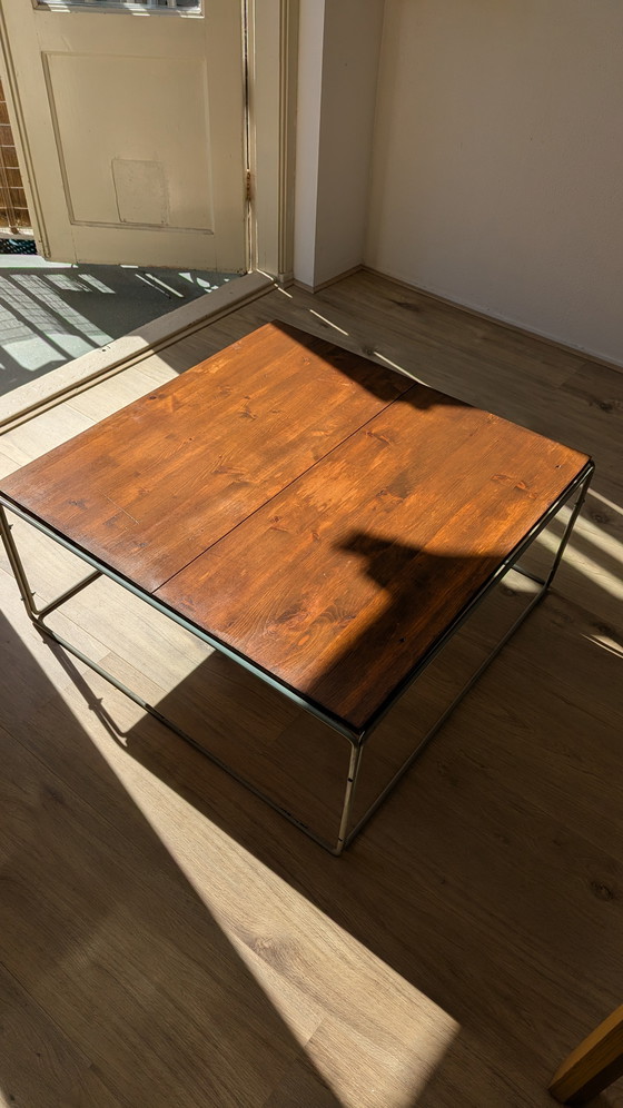 Image 1 of Mid-Century Cube Coffee Table pine wood Top Aluminium Frame