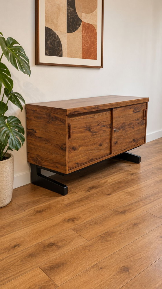 Enfilade MEX Mobelfabrik vintage design scandinave, Buffet bas, Métal, Bois, Noir (photo 3 sur 10)