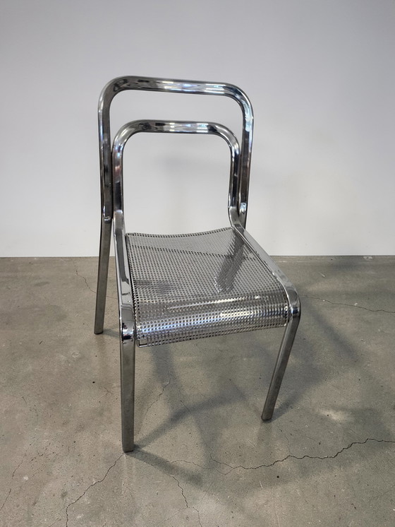 Image 1 of Set di 4 sedie da pranzo di design in metallo cromato Arrben, prodotte in Italia, impilabili.