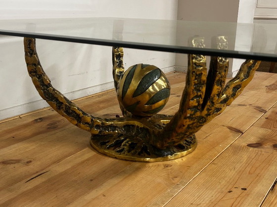 Brutalist Coffee Table "Octo" Henri Fernandez 1970 – Bronze, Glass (photo 8 of 15)