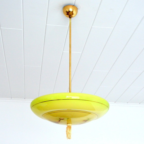 Image 1 of Hanglamp Opaline Geel Art Deco 1930