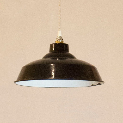 Lampe suspendue industrielle noire, Espagne, années 1950