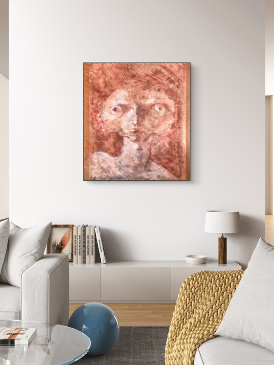 Image 1 of Robert Detheux - Large surrealist portrait on canvas - 80x70cm