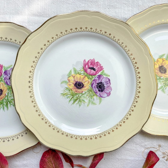 Vintage Porseleinen Dinerborden met Wit, Geel & Gouden Bloemenpatroon, L'Amandinoise "Coopélia" - Vintage (photo 16 of 16)