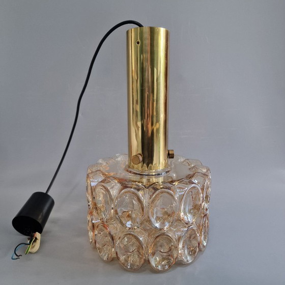 Image 1 of Large Vintage Glashütte Limburg Pendant Lamp - Helena Tynell - Bubble Glass & Brass - Ø 27 cm - 1970s