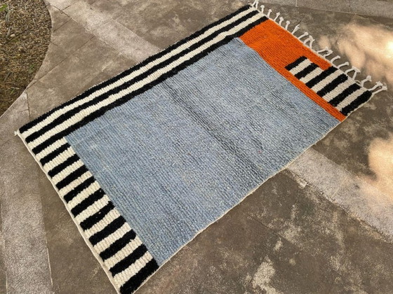 Image 1 of Handwoven Moroccan Berber Rug: Blue Geometric Wool Carpet 2X3m