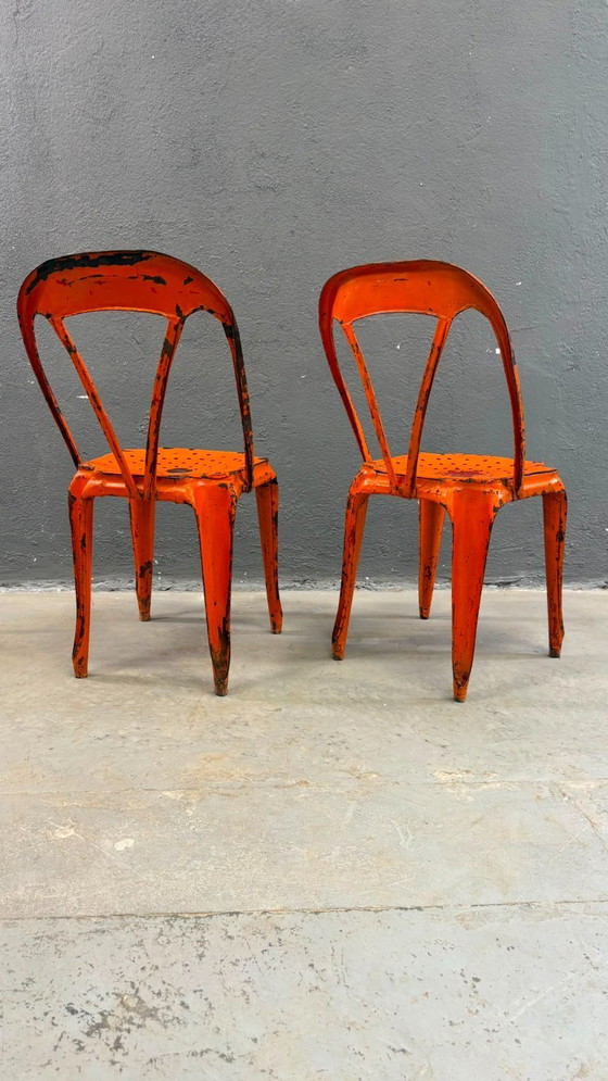 Image 1 of Set aus 2 industriellen Esszimmerstühlen aus Metall von Joseph Mathieu, lackierter Stahl, 1920er Jahre, Frankreich