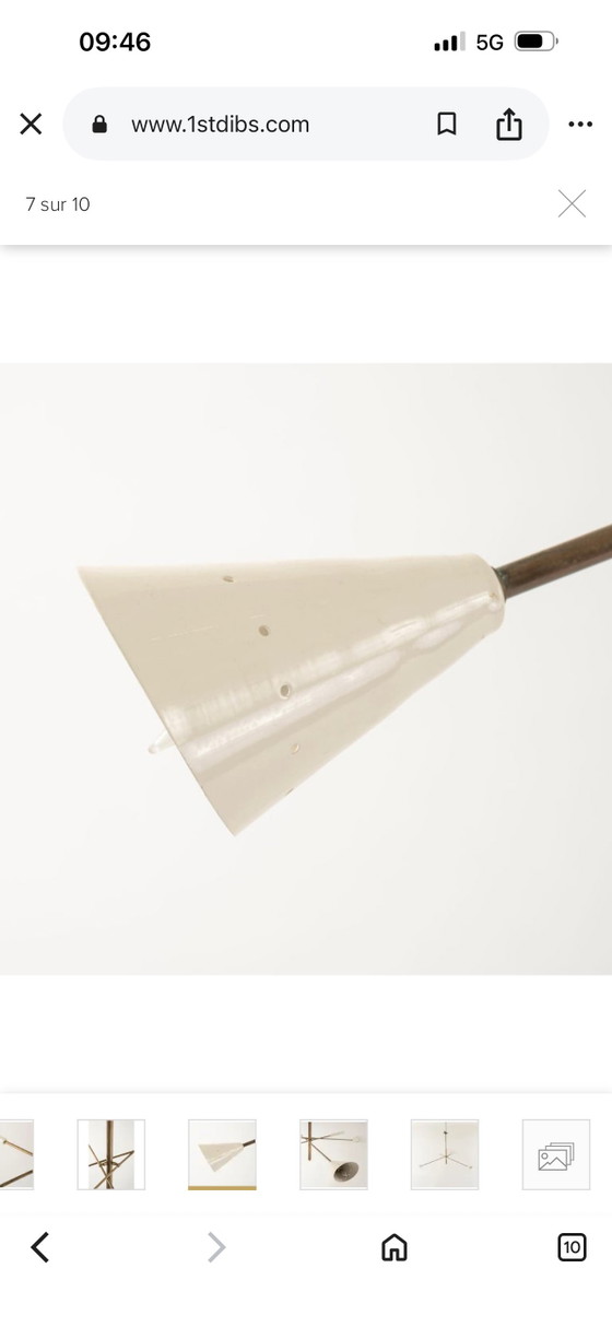 Image 1 of Lámpara colgante articulada italiana de 3 brazos en latón y metal lacado – década de 1960