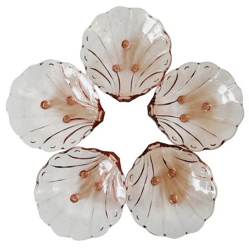 Set of Stolze Hermanova-hut Artdeco bowls shell shape rosaline 1930's